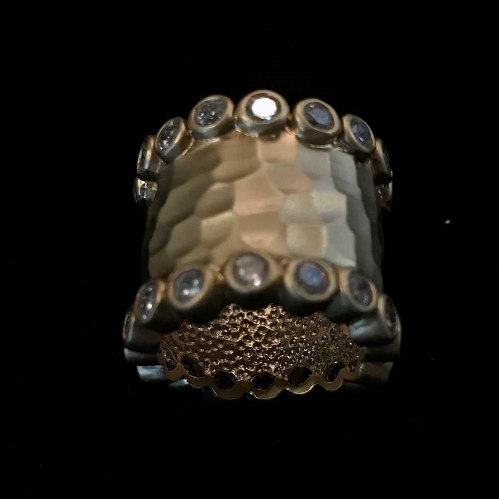 New 14k Gold Plated Hammered CZ ring